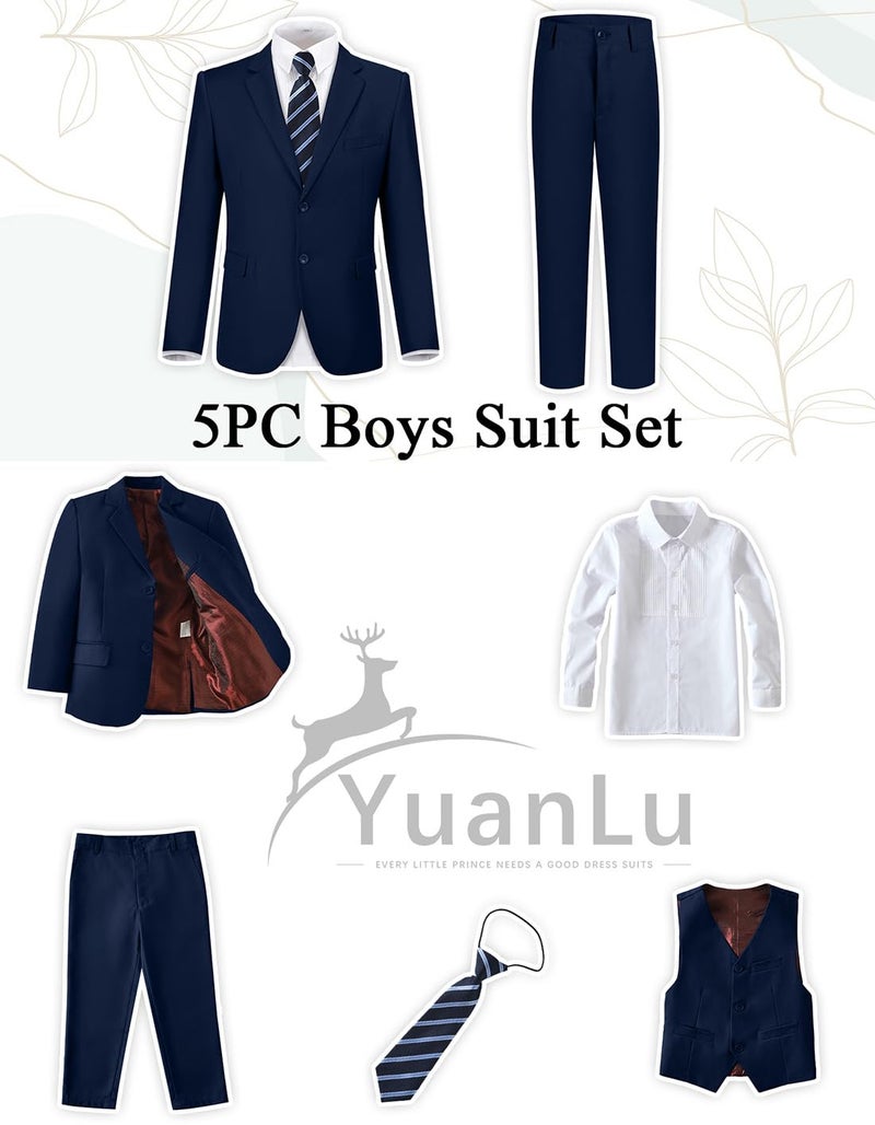 YuanLu Kids Suits for Boys Navy Blue Boy Suit Slim Fit Ring Bearer Outfit Wedding Guest Dresswear Toddler Tuxedo Size 2T - Image 2
